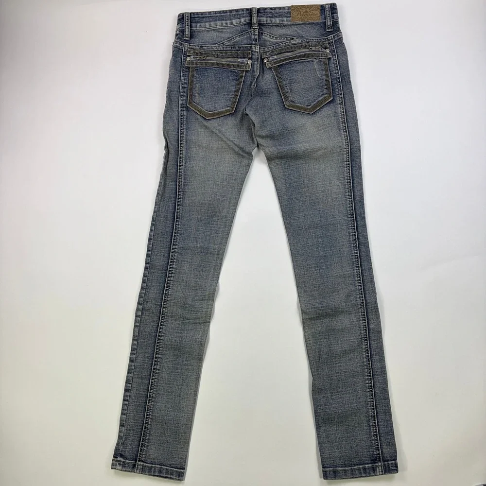 Rue21 Premiere Denim Skinny Jeans Womens 11/2 Blue Low Rise Zipper Pocket Y2K